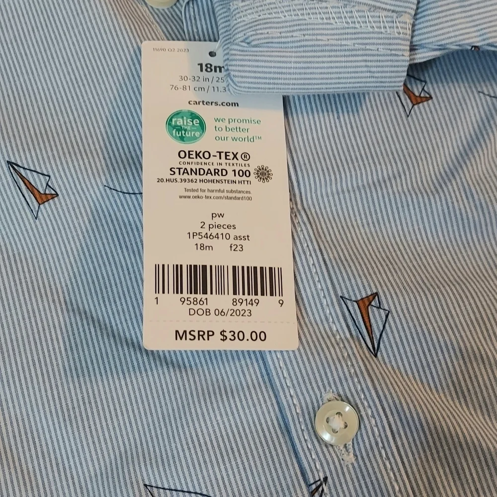 NWT Carter's 2 Pc Blue Striped Shirt with Sailboat Print With Wheat Pants ~18M